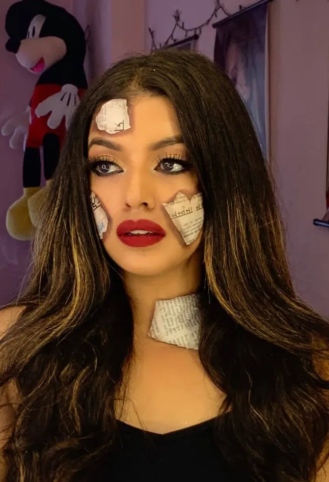 Makeup application in progress, building a flawless base